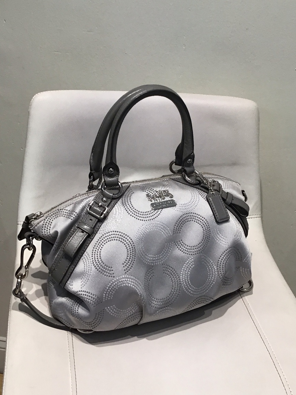 Coach Silver Gray Patterned Satchel